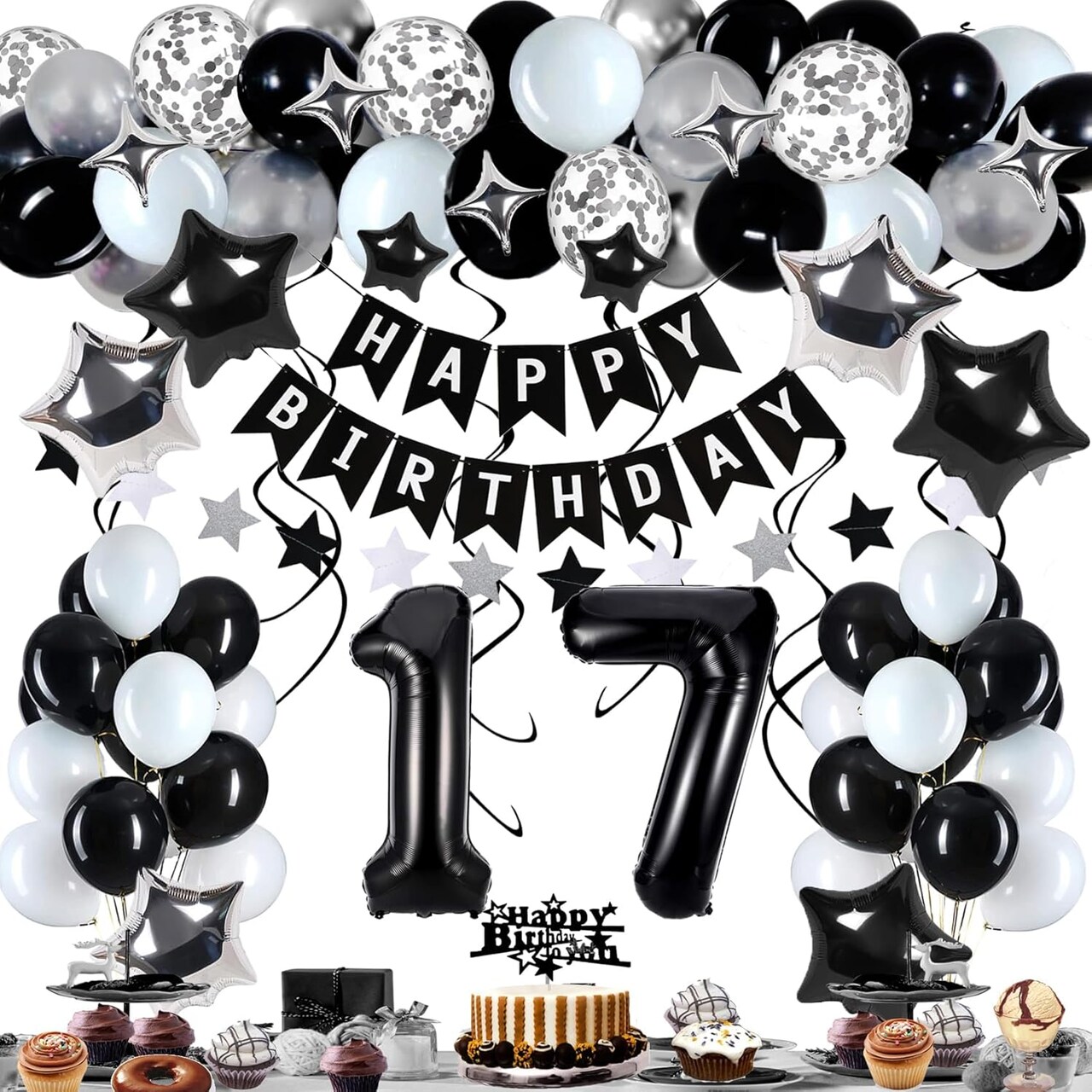 17th Birthday Decorations for Boy Girl (Black;white) 10 x 8 x 0.5 inches